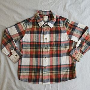 Crewcuts Cream Red Green Plaid Flannel Cotton Button Down Shirt